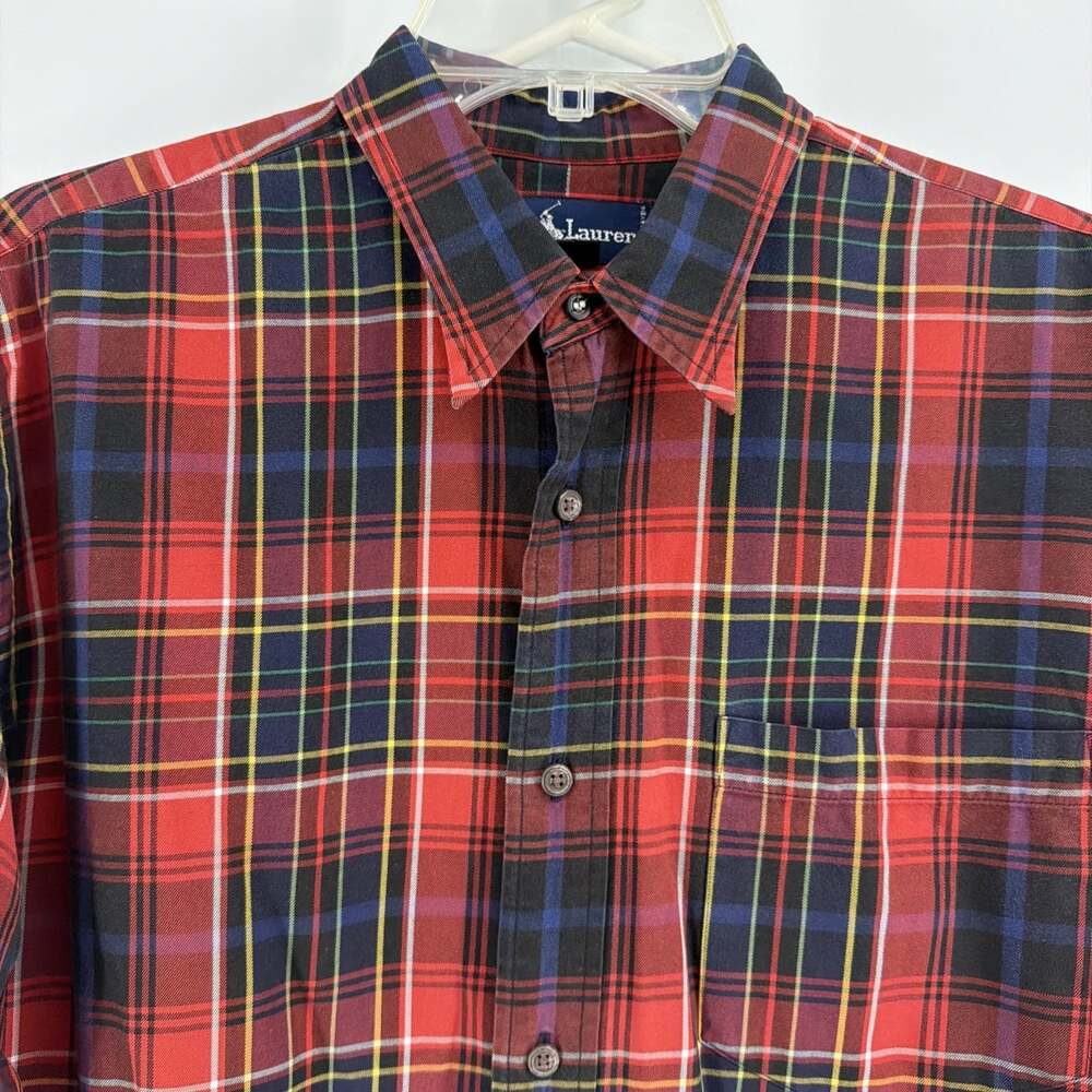 Ralph Lauren Shirt Womens 14 Red Plaid Long Sleeve Button Down Preppy Pocket